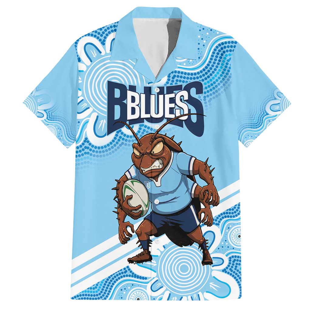 NSW Blues Rugby Custom Family Matching Short Sleeve Bodycon Dress and Hawaiian Shirt Go Cockroaches Aboriginal Art