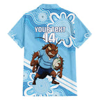 NSW Blues Rugby Custom Family Matching Short Sleeve Bodycon Dress and Hawaiian Shirt Go Cockroaches Aboriginal Art