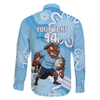 NSW Blues Rugby Custom Family Matching Short Sleeve Bodycon Dress and Hawaiian Shirt Go Cockroaches Aboriginal Art