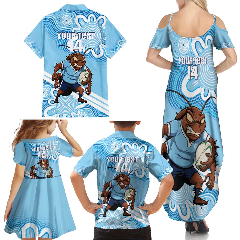 NSW Blues Rugby Custom Family Matching Summer Maxi Dress and Hawaiian Shirt Go Cockroaches Aboriginal Art