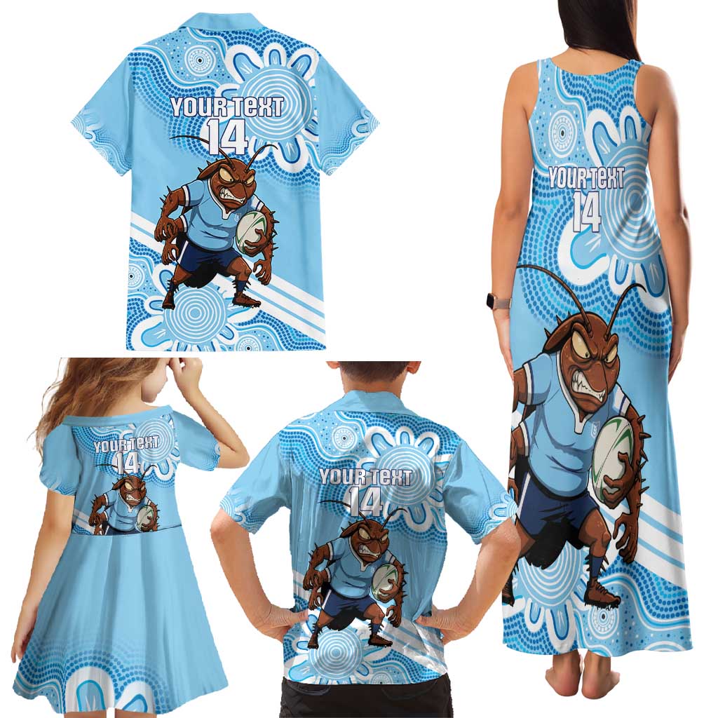 NSW Blues Rugby Custom Family Matching Tank Maxi Dress and Hawaiian Shirt Go Cockroaches Aboriginal Art