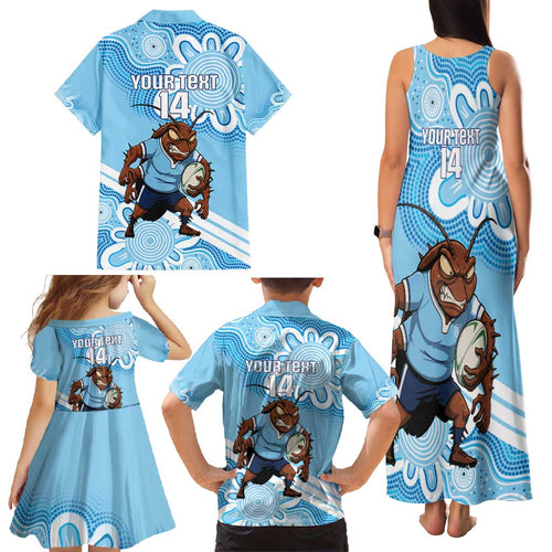 NSW Blues Rugby Custom Family Matching Tank Maxi Dress and Hawaiian Shirt Go Cockroaches Aboriginal Art
