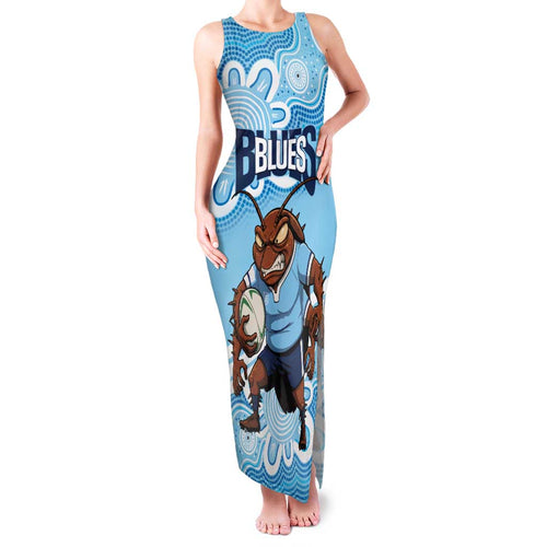 NSW Blues Rugby Custom Family Matching Tank Maxi Dress and Hawaiian Shirt Go Cockroaches Aboriginal Art