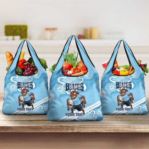 NSW Blues Rugby Custom Grocery Bag Go Cockroaches Aboriginal Art