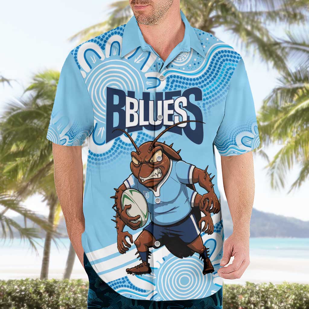 NSW Blues Rugby Custom Hawaiian Shirt Go Cockroaches Aboriginal Art