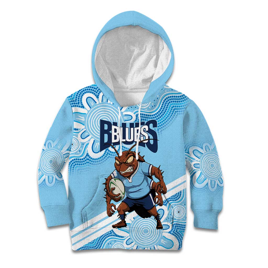 NSW Blues Rugby Custom Kid Hoodie Go Cockroaches Aboriginal Art