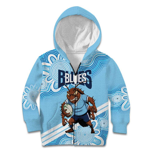 NSW Blues Rugby Custom Kid Hoodie Go Cockroaches Aboriginal Art