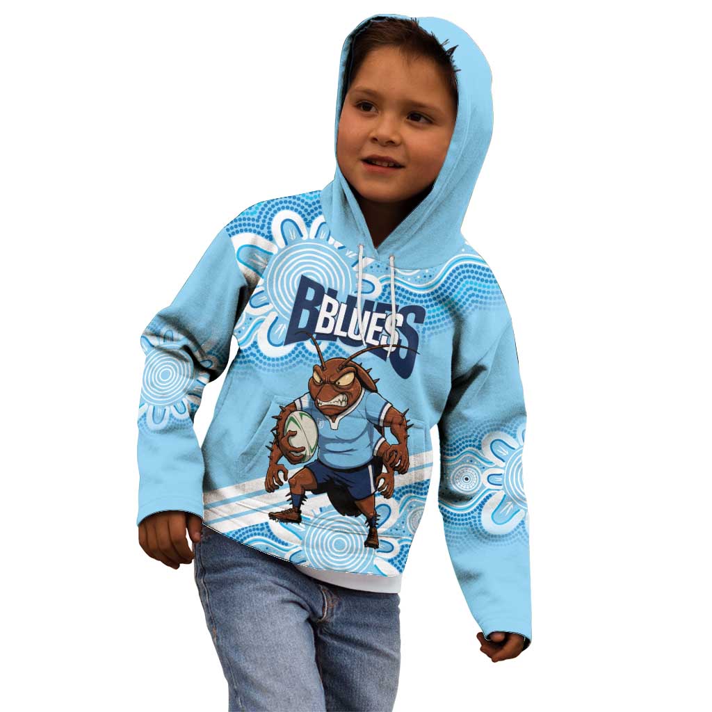 NSW Blues Rugby Custom Kid Hoodie Go Cockroaches Aboriginal Art