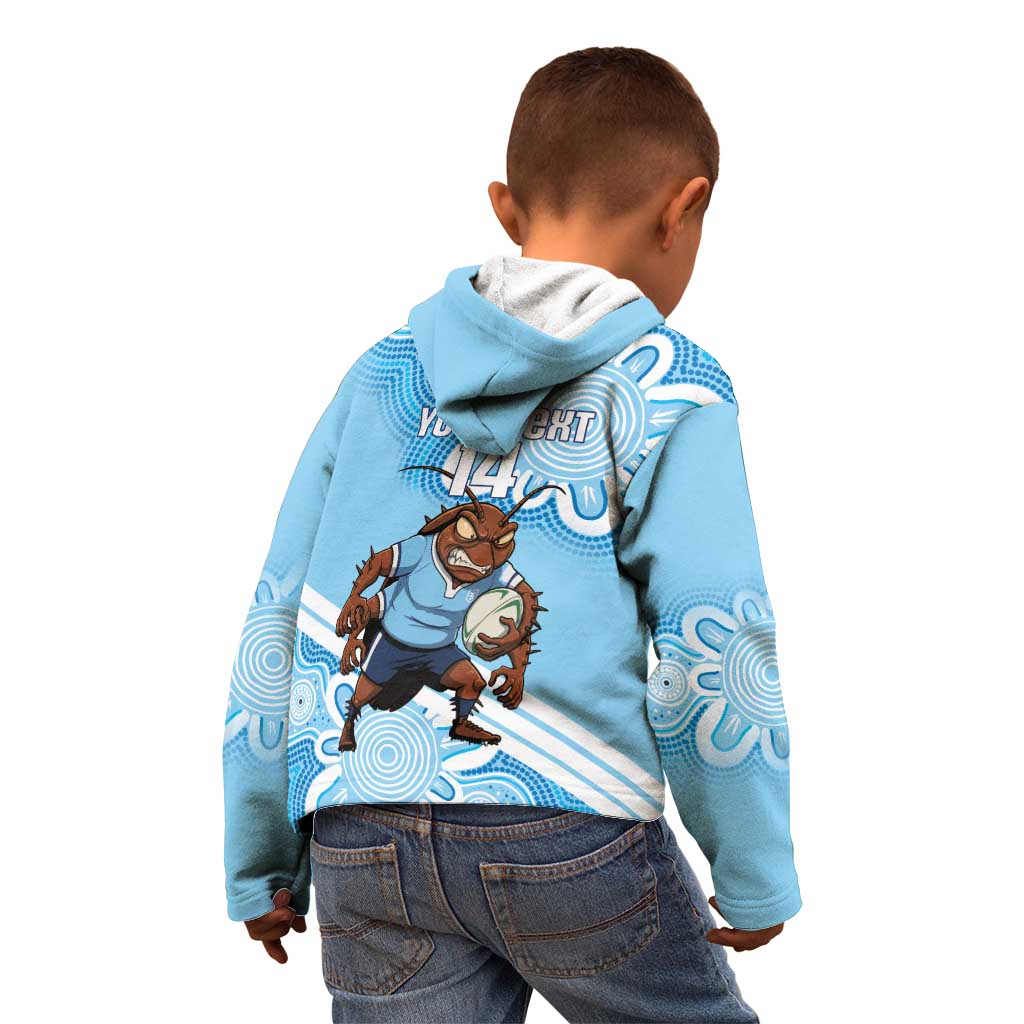 NSW Blues Rugby Custom Kid Hoodie Go Cockroaches Aboriginal Art
