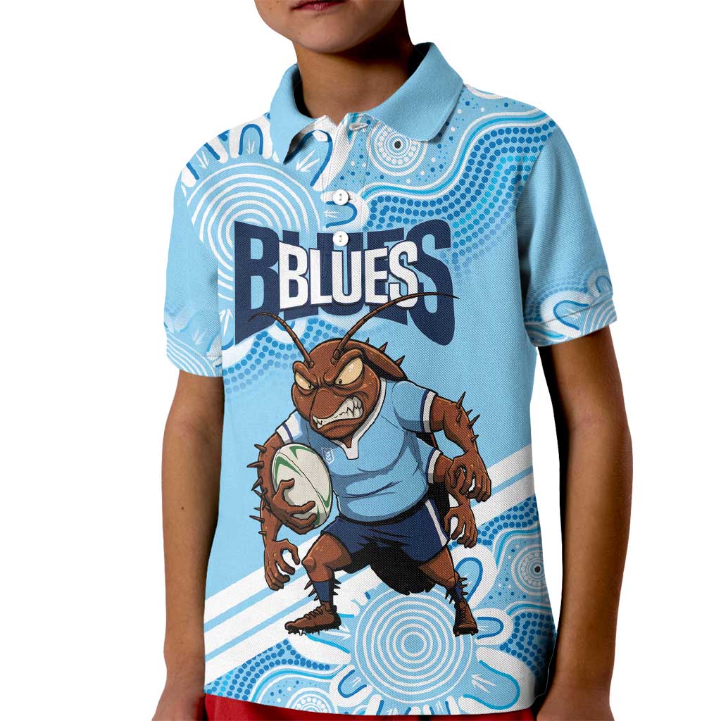 NSW Blues Rugby Custom Kid Polo Shirt Go Cockroaches Aboriginal Art