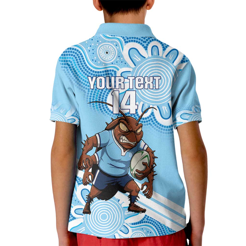 NSW Blues Rugby Custom Kid Polo Shirt Go Cockroaches Aboriginal Art