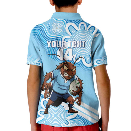 NSW Blues Rugby Custom Kid Polo Shirt Go Cockroaches Aboriginal Art
