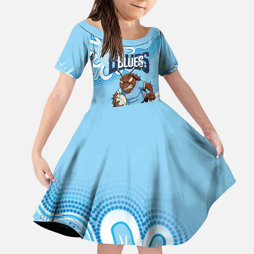 NSW Blues Rugby Custom Kid Short Sleeve Dress Go Cockroaches Aboriginal Art