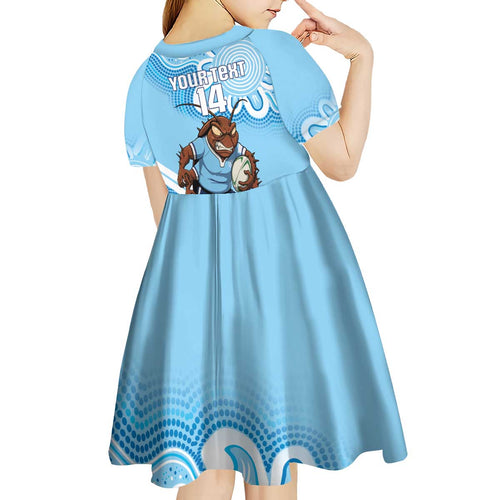 NSW Blues Rugby Custom Kid Short Sleeve Dress Go Cockroaches Aboriginal Art