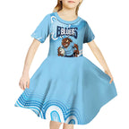 NSW Blues Rugby Custom Kid Short Sleeve Dress Go Cockroaches Aboriginal Art