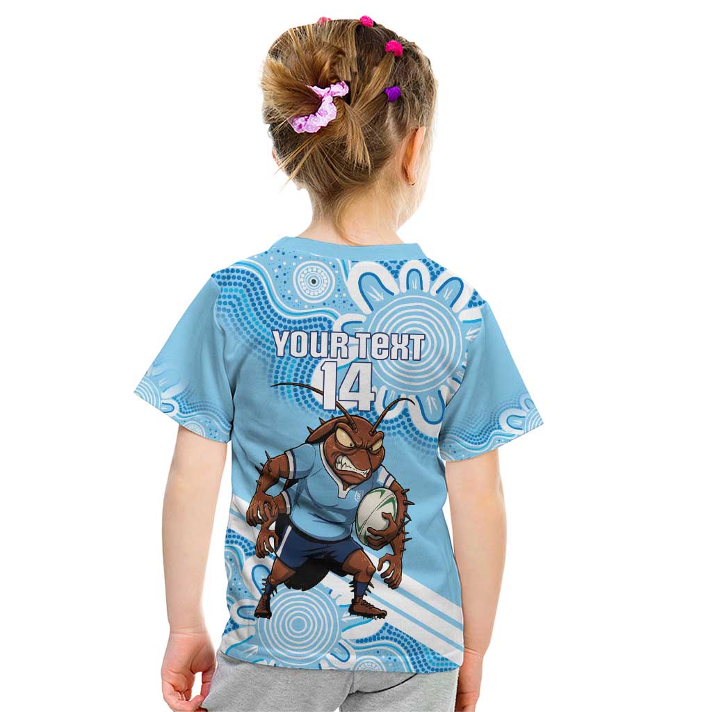 NSW Blues Rugby Custom Kid T Shirt Go Cockroaches Aboriginal Art