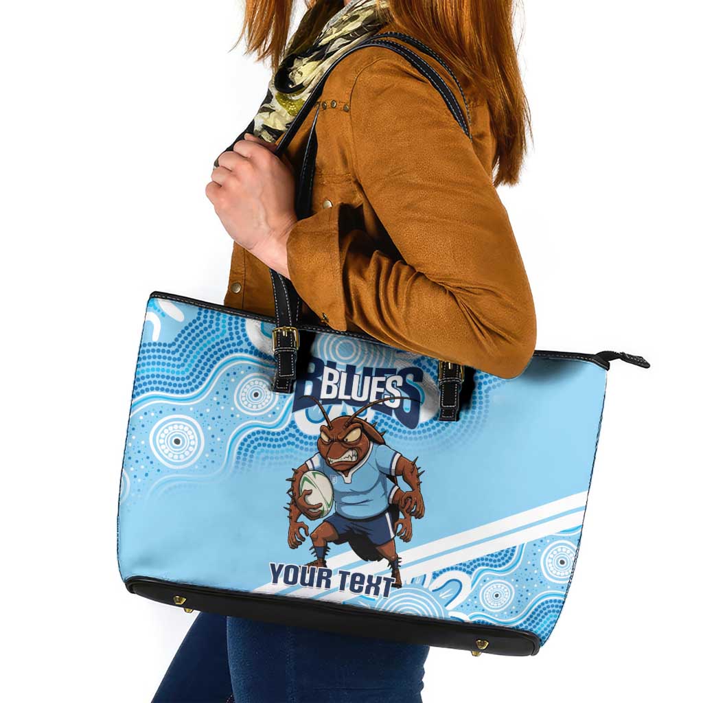 NSW Blues Rugby Custom Leather Tote Bag Go Cockroaches Aboriginal Art