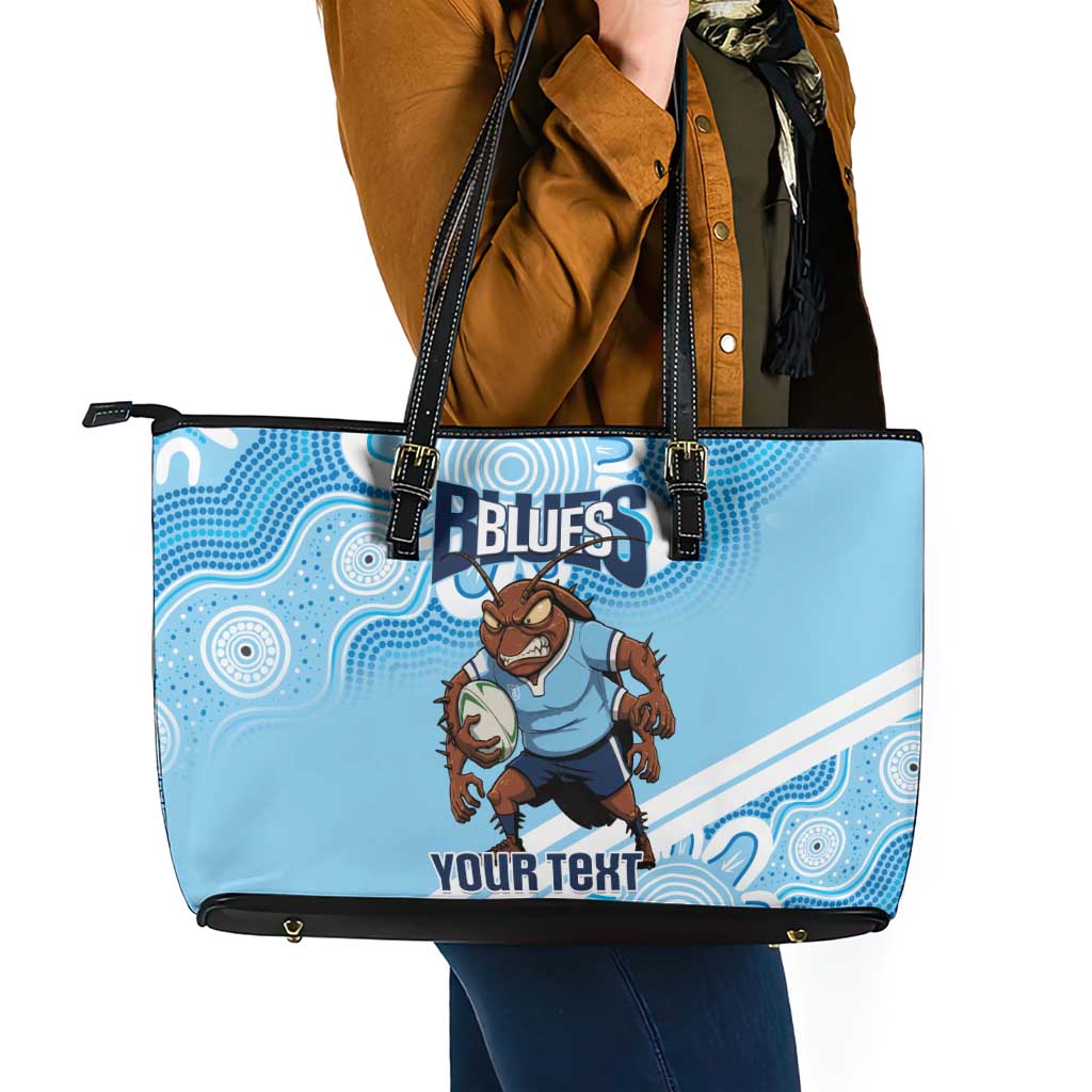 NSW Blues Rugby Custom Leather Tote Bag Go Cockroaches Aboriginal Art