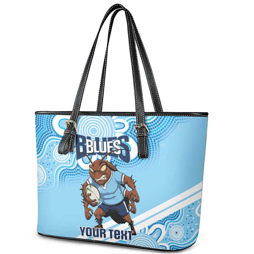 NSW Blues Rugby Custom Leather Tote Bag Go Cockroaches Aboriginal Art