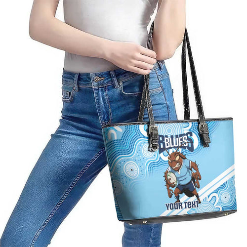 NSW Blues Rugby Custom Leather Tote Bag Go Cockroaches Aboriginal Art