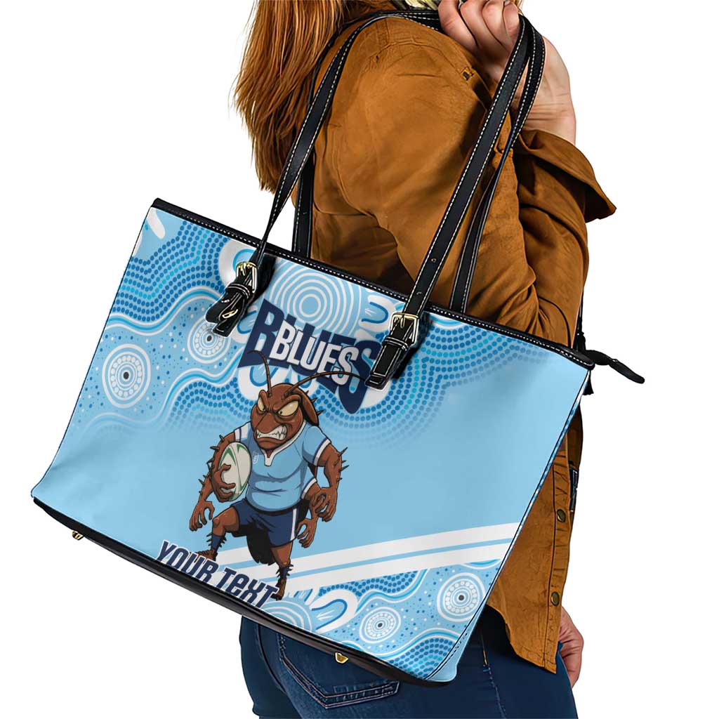 NSW Blues Rugby Custom Leather Tote Bag Go Cockroaches Aboriginal Art