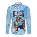 NSW Blues Rugby Custom Long Sleeve Button Shirt Go Cockroaches Aboriginal Art