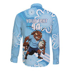 NSW Blues Rugby Custom Long Sleeve Button Shirt Go Cockroaches Aboriginal Art