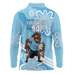 NSW Blues Rugby Custom Long Sleeve Polo Shirt Go Cockroaches Aboriginal Art
