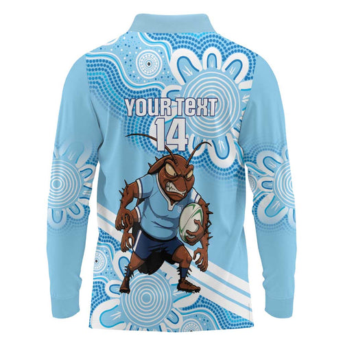 NSW Blues Rugby Custom Long Sleeve Polo Shirt Go Cockroaches Aboriginal Art