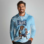 NSW Blues Rugby Custom Long Sleeve Polo Shirt Go Cockroaches Aboriginal Art