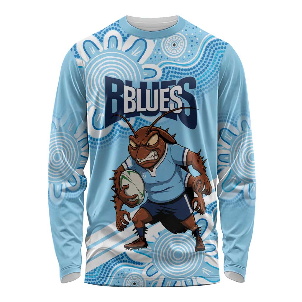NSW Blues Rugby Custom Long Sleeve Shirt Go Cockroaches Aboriginal Art