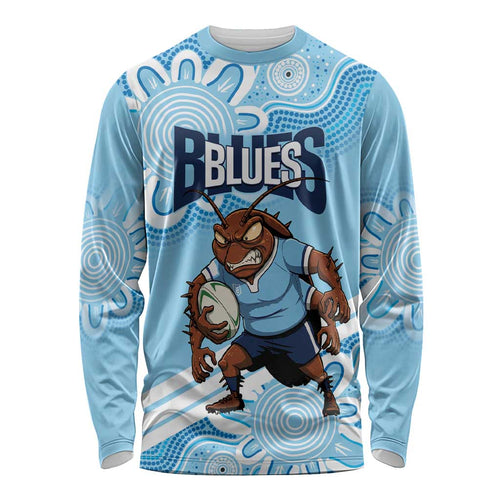 NSW Blues Rugby Custom Long Sleeve Shirt Go Cockroaches Aboriginal Art