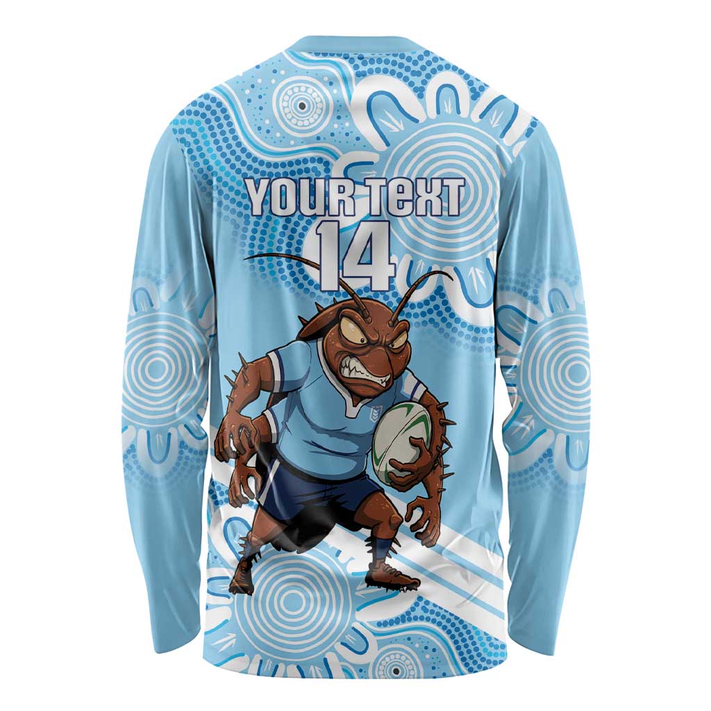 NSW Blues Rugby Custom Long Sleeve Shirt Go Cockroaches Aboriginal Art