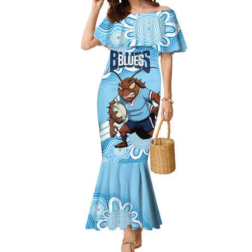 NSW Blues Rugby Custom Mermaid Dress Go Cockroaches Aboriginal Art