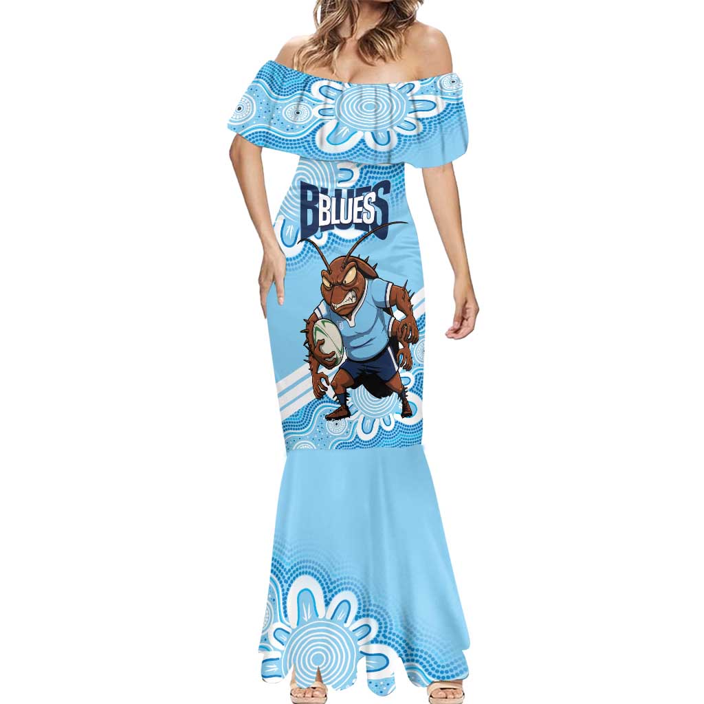 NSW Blues Rugby Custom Mermaid Dress Go Cockroaches Aboriginal Art