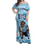 NSW Blues Rugby Custom Off Shoulder Maxi Dress Go Cockroaches Aboriginal Art