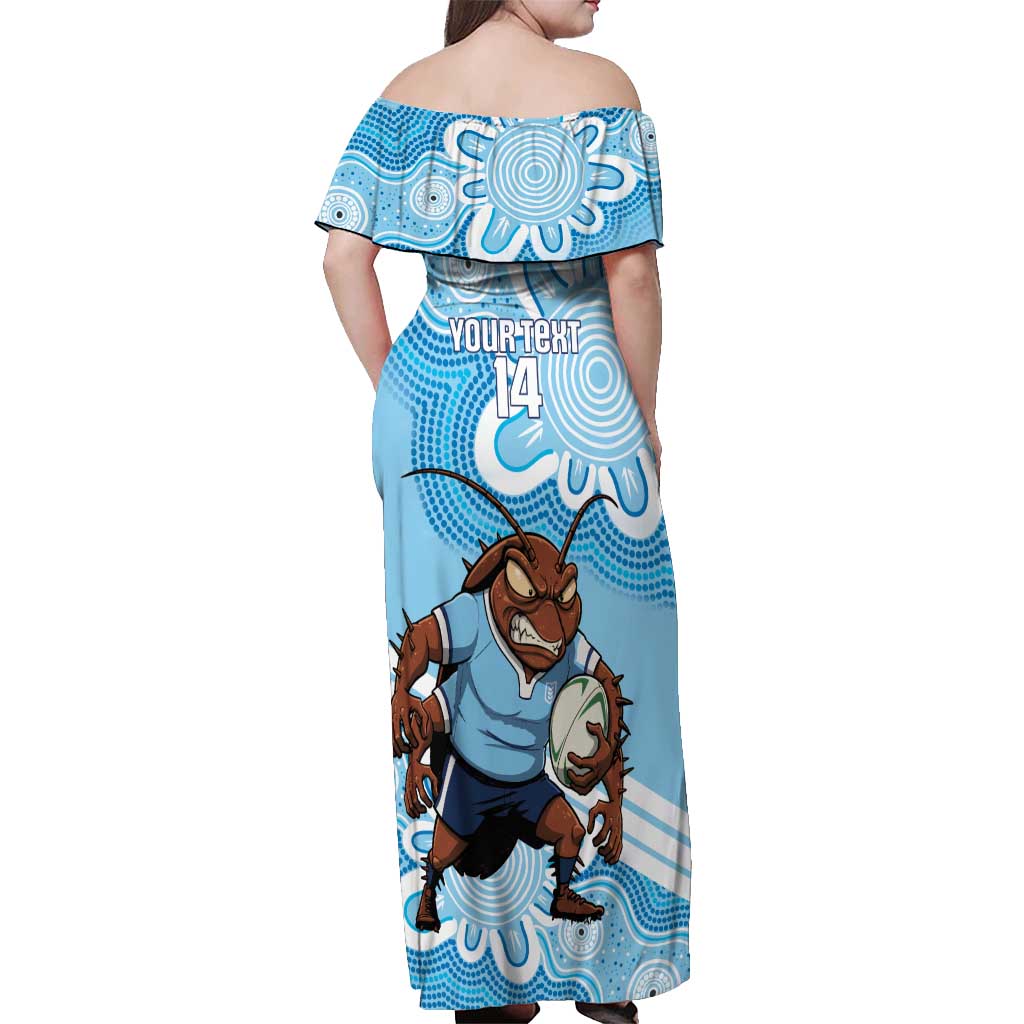 NSW Blues Rugby Custom Off Shoulder Maxi Dress Go Cockroaches Aboriginal Art