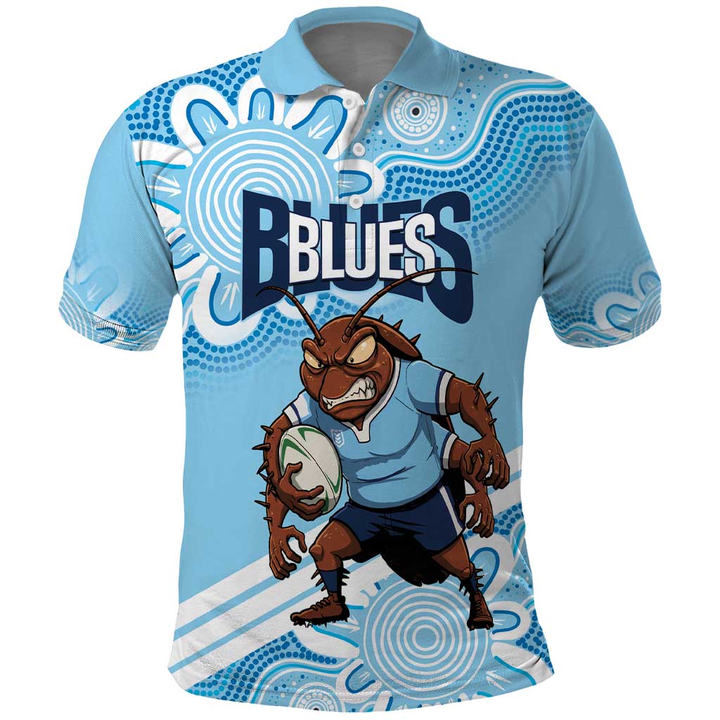 NSW Blues Rugby Custom Polo Shirt Go Cockroaches Aboriginal Art