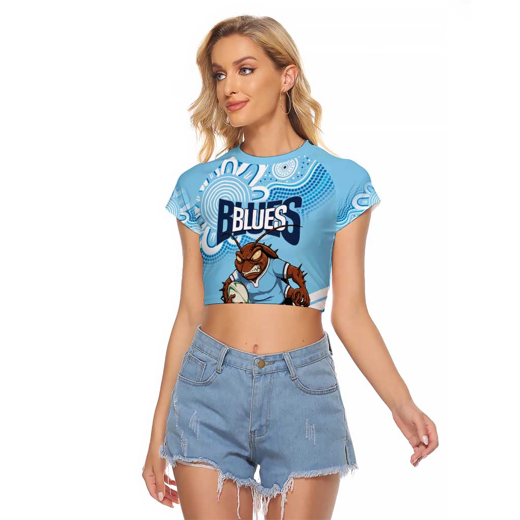 NSW Blues Rugby Custom Raglan Cropped T Shirt Go Cockroaches Aboriginal Art