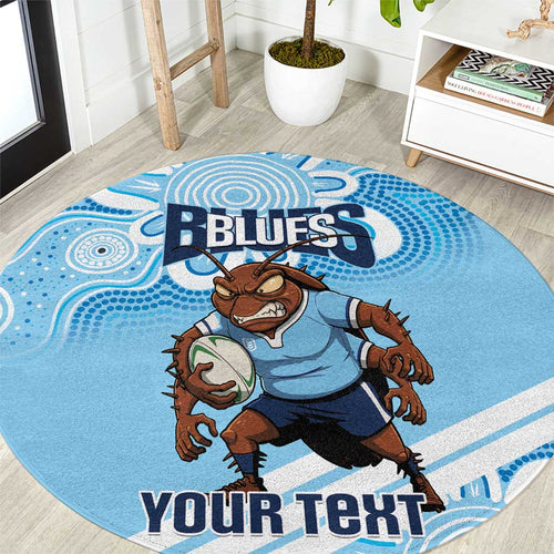 NSW Blues Rugby Custom Round Carpet Go Cockroaches Aboriginal Art