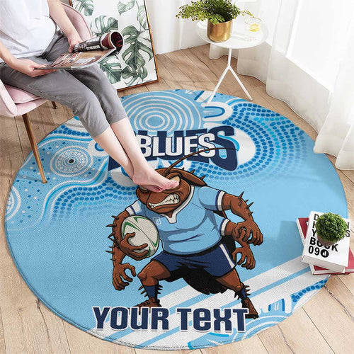 NSW Blues Rugby Custom Round Carpet Go Cockroaches Aboriginal Art