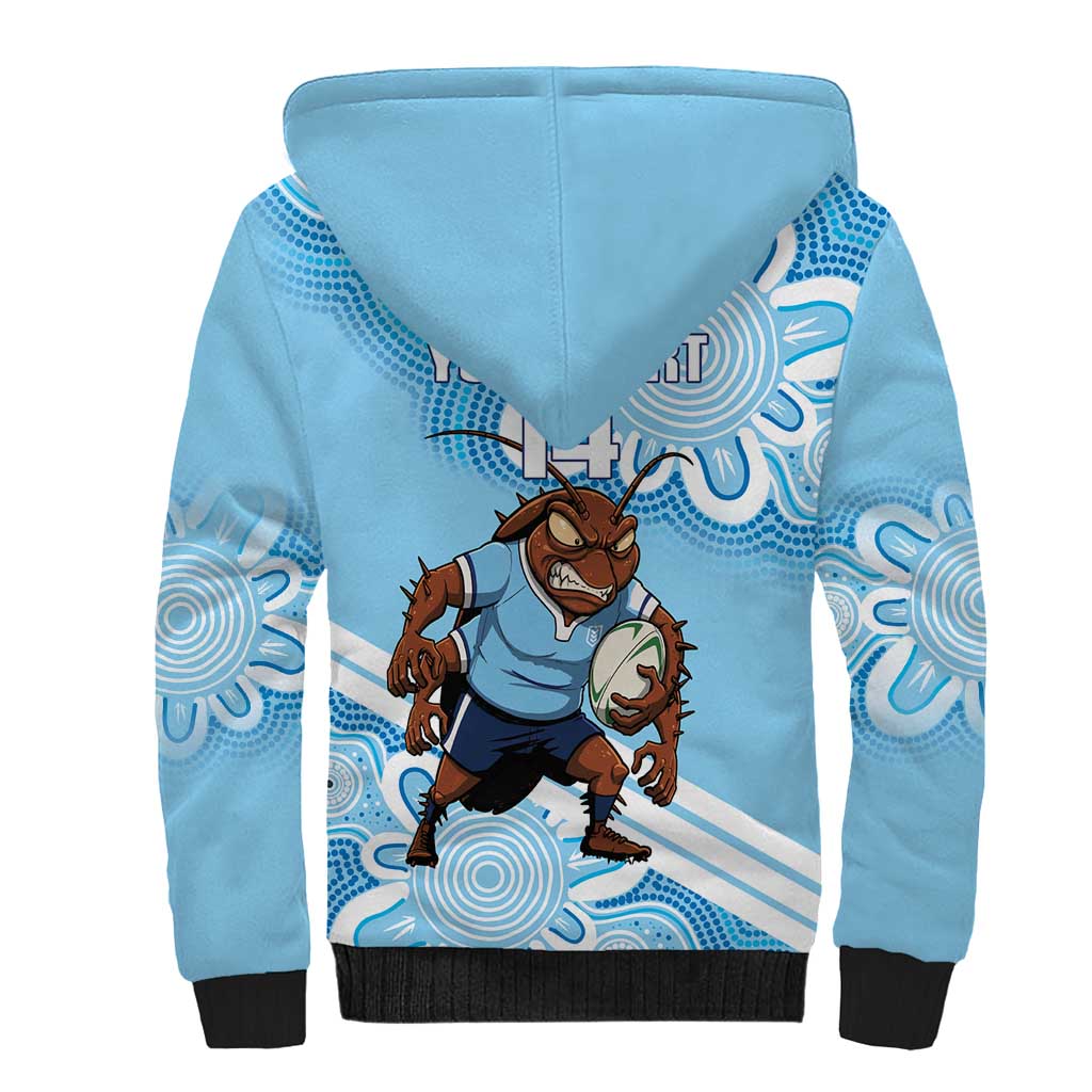 NSW Blues Rugby Custom Sherpa Hoodie Go Cockroaches Aboriginal Art