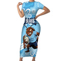 NSW Blues Rugby Custom Short Sleeve Bodycon Dress Go Cockroaches Aboriginal Art