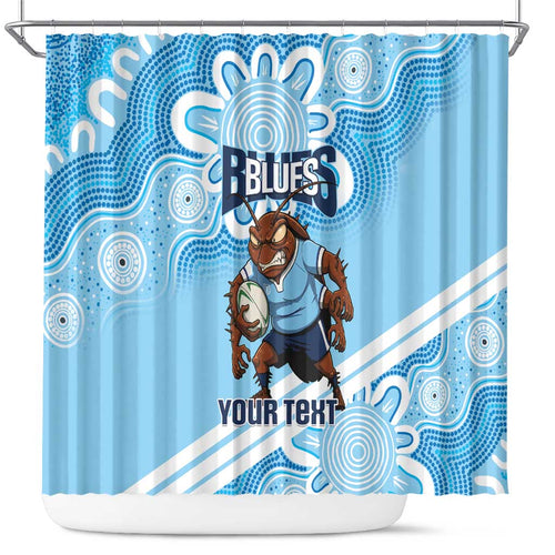 NSW Blues Rugby Custom Shower Curtain Go Cockroaches Aboriginal Art