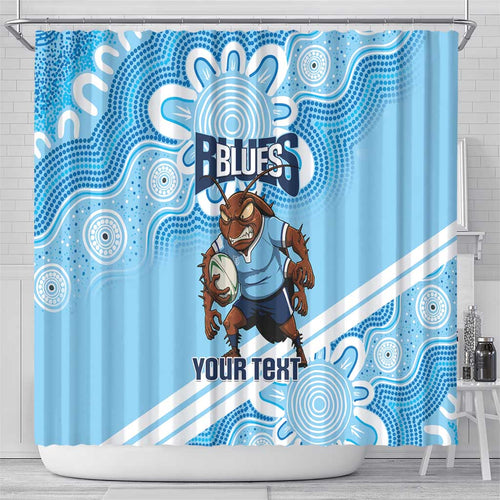 NSW Blues Rugby Custom Shower Curtain Go Cockroaches Aboriginal Art