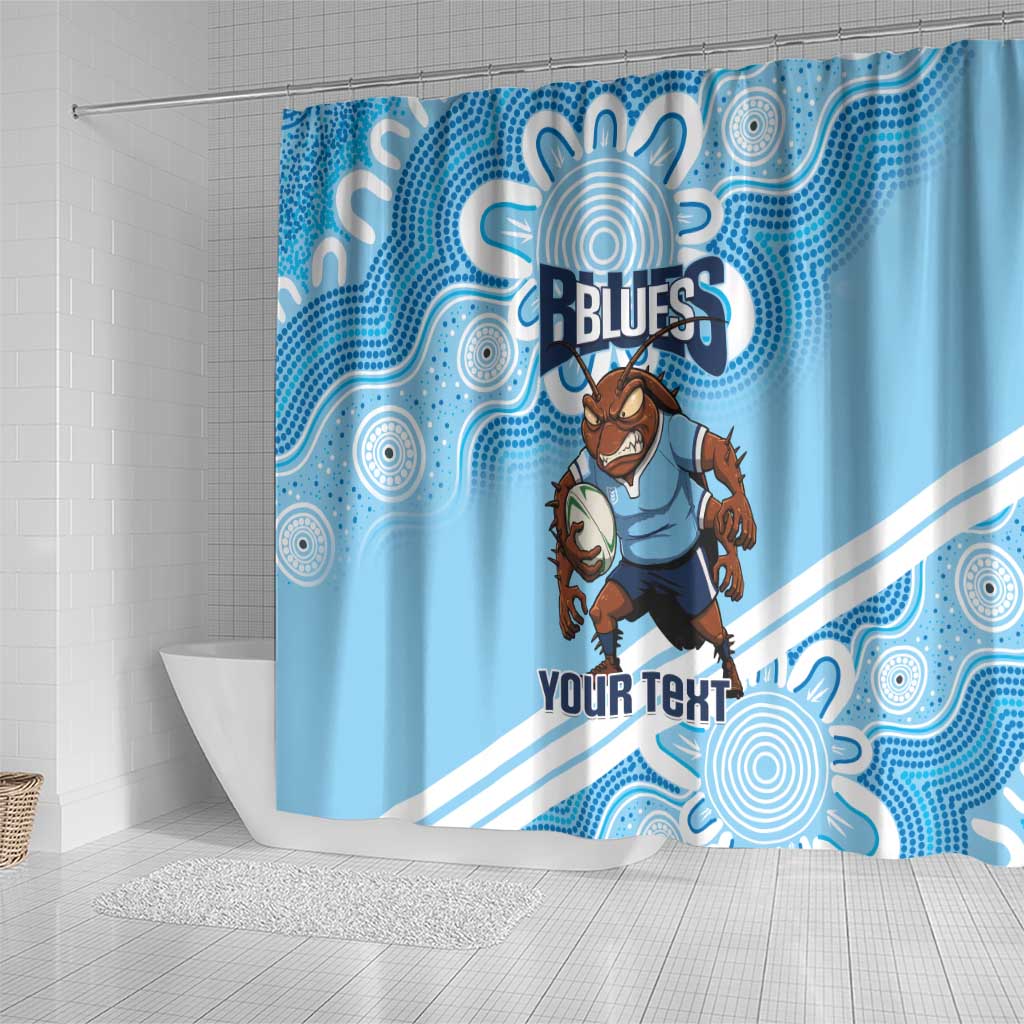 NSW Blues Rugby Custom Shower Curtain Go Cockroaches Aboriginal Art