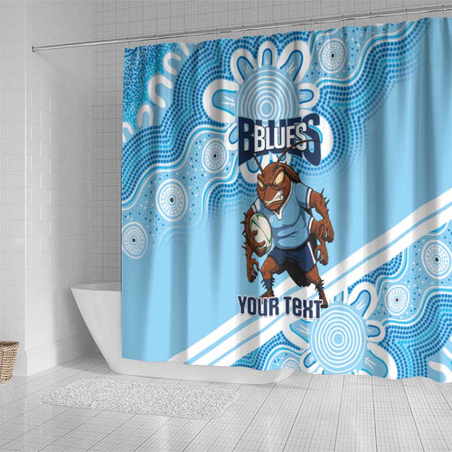 NSW Blues Rugby Custom Shower Curtain Go Cockroaches Aboriginal Art