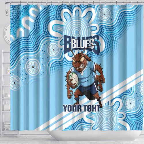 NSW Blues Rugby Custom Shower Curtain Go Cockroaches Aboriginal Art