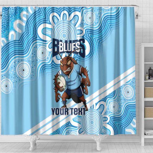 NSW Blues Rugby Custom Shower Curtain Go Cockroaches Aboriginal Art