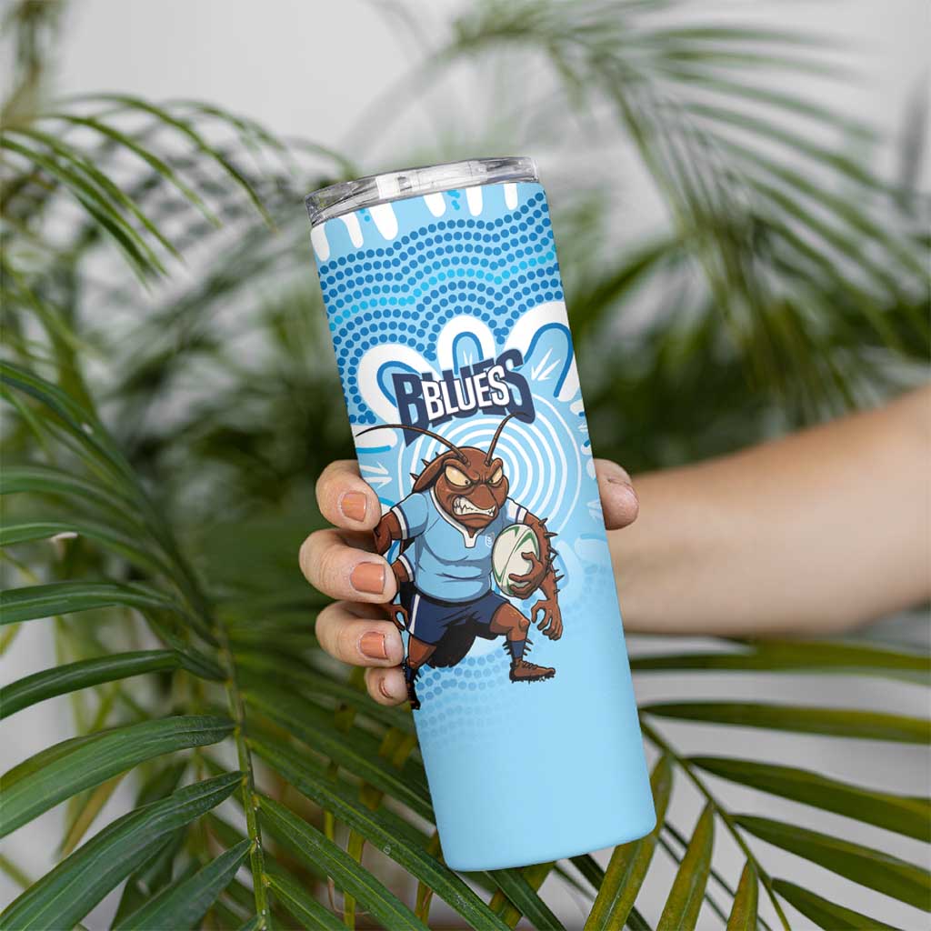 NSW Blues Rugby Custom Skinny Tumbler Go Cockroaches Aboriginal Art